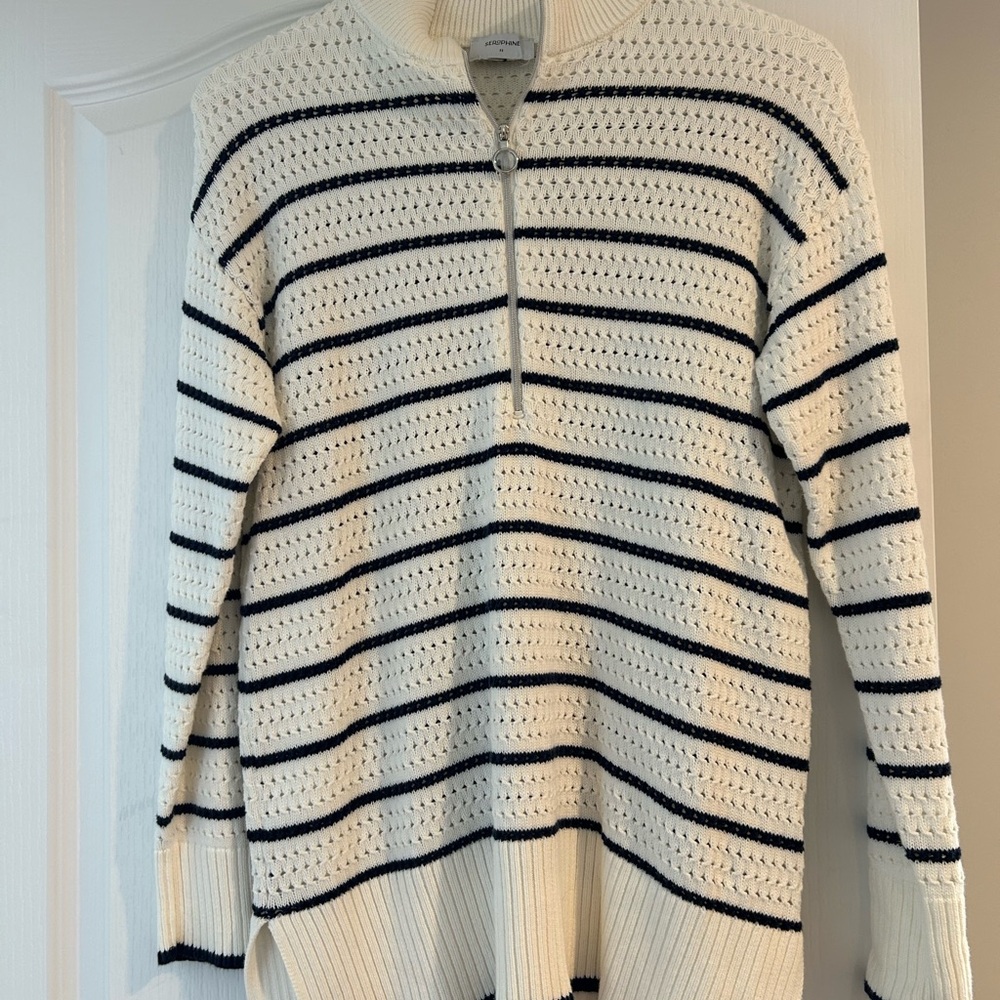 Maternity Seraphine Striped Sweater - Cream and Navy Blue